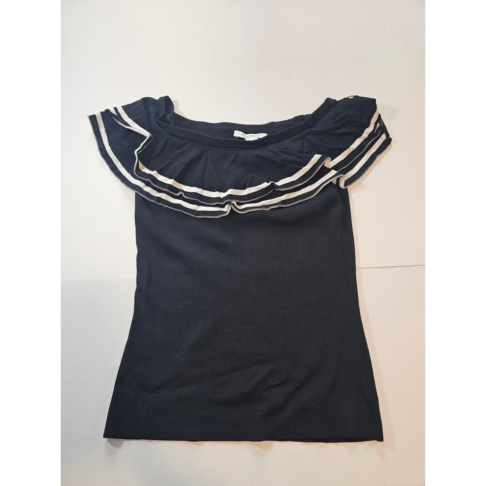 White House Black Market Ruffle Top Womens Small Black Off Shoulder Sweater
